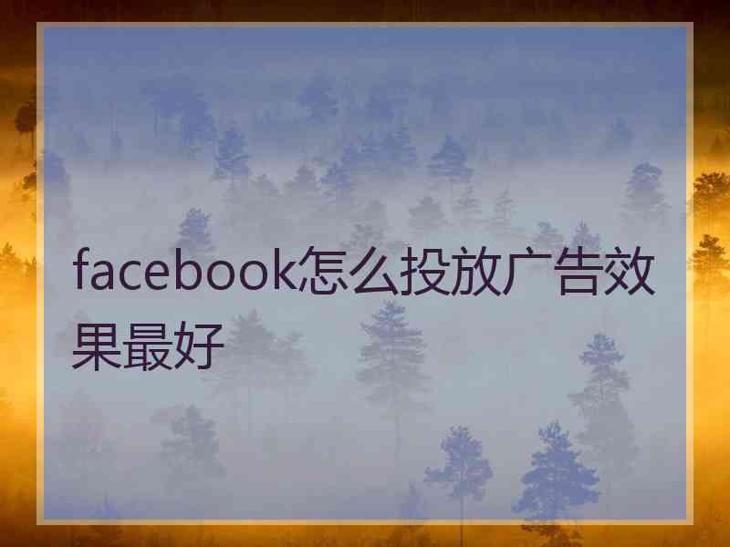 facebook怎么投放广告效果最好