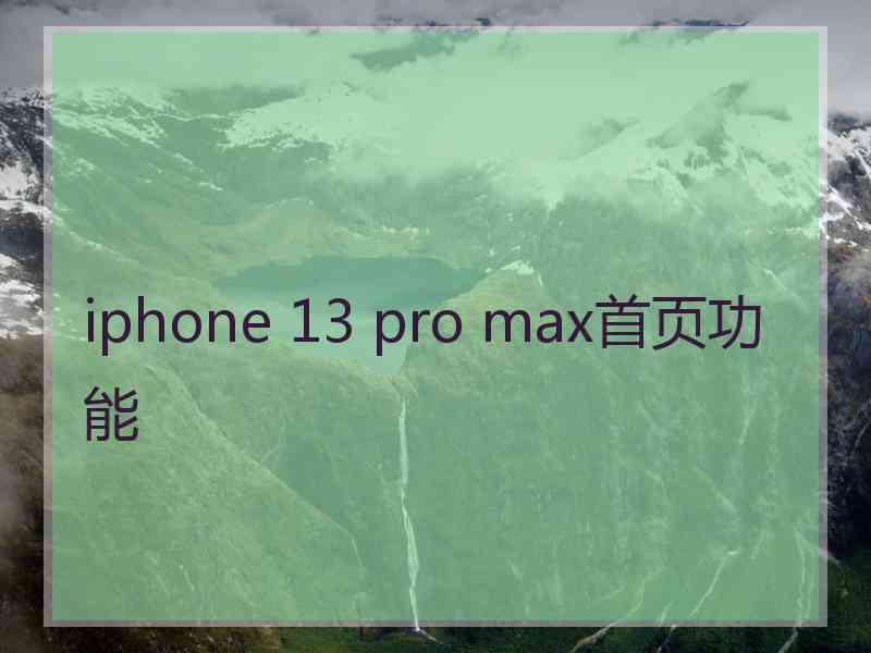 iphone 13 pro max首页功能